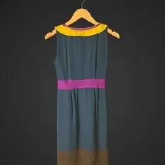 Boden Limited Edition Color Block Silk Peter Pan collar twee Dress Size 8 - Picture 1 of 8